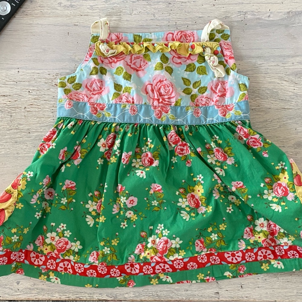 Matilda Jane girls 10 strawberry patchwork floral dress with tie belt pockets